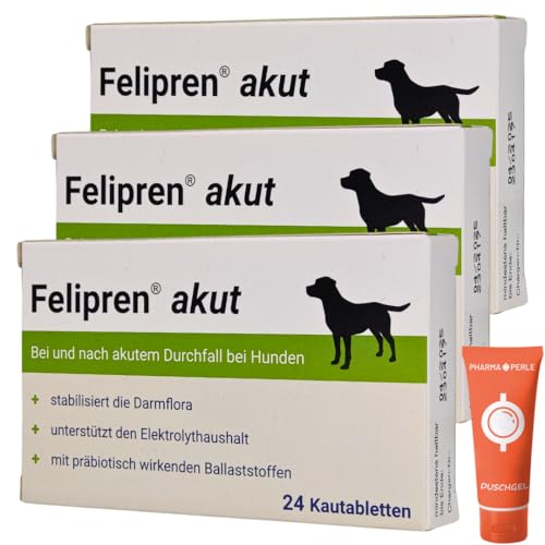 PHARMA PERLE Felipren akut, 3X 24 Kautabletten I Diätergänzungsfuttermittel für Hunde I bei und nach akutem Durchfall bei Hunden I Stabilisiert die Darmflora I Spar-Set Plus give-Away PHARMA PERLE Felipren akut, 3X 24 Kautabletten I Diätergänzungsfuttermittel für Hunde I bei und nach akutem Durchfall bei Hunden I Stabilisiert die Darmflora I Spar-Set Plus give-Away von PHARMA PERLE