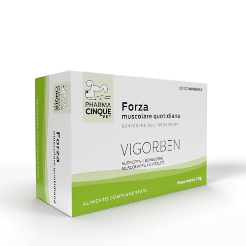 Pharmacinquepet – VIGORBEN Nahrungsergänzungsmittel für Hunde und Katzen, erhält die Muskelmasse, verbessert Kraft und Ausdauer, beugt Verletzungen vor. Hohe Anfälligkeit. 60 Tabletten. von PHARMACINQUEPET