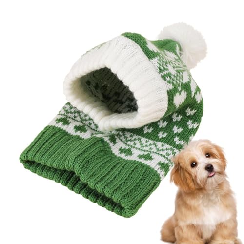 Strickmütze für kleine Hunde, Ohrenschützer für Hunde, handgefertigt, gestrickt, mit Ball, Liebes- und Schneeflockenmuster, elastisches Elch-Design Phasz von PHASZ