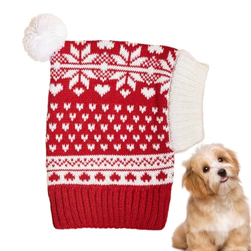 Weihnachtsmütze für Haustiere, Wintermütze für kleine Hunde – Winter-Elchmützen für mittelgroße Hunde, elastisches Stricken mit Ball, Liebes-Schneeflocken-Design Phasz von PHASZ