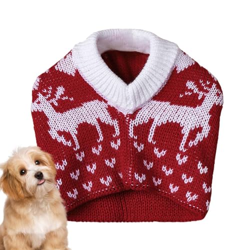 Weihnachtsmütze für Hunde, Ohrenschützer, elastisch, mittelgroß, handgefertigt, Schneeflocke, Elch und Liebe, gestrickt, Haustiermütze, Wintermütze mit Ball Phasz von PHASZ