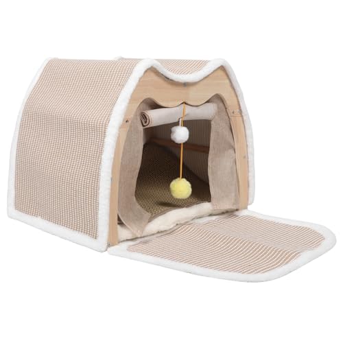 PHENOFICE Katzenhaus aus Holz: Ganzjahres-Katzenhaus mit Sisal-Kratzbrett – Bequemes Haustier-Zeltbett mit flauschigem Ball zum Aufhängen – Platzsparendes Haustierbett PHENOFICE Katzenhaus aus Holz: Ganzjahres-Katzenhaus mit Sisal-Kratzbrett – Bequemes Haustier-Zeltbett mit flauschigem Ball zum Aufhängen – Platzsparendes Haustierbett von PHENOFICE