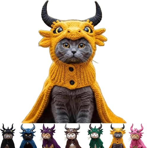 Chinchilla-Hoodie-Set, Drachenkostüm für Katzen, handgestricktes Katzen-T-Shirt aus elastischer Baumwolle, geeignet für Welpen und Katzen Chinchilla-Hoodie-Set, Drachenkostüm für Katzen, handgestricktes Katzen-T-Shirt aus elastischer Baumwolle, geeignet für Welpen und Katzen von PHFDQKG