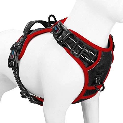 PHOEPET 2019 Hund Brustgeschirr, reflektierend, verstellbar, mit Trainingsgriff, 2 Metall-Leinenhaken, 3 Schnappschnallen, 4 Schiebeschnallen (XS, Schwarz) von PHOEPET