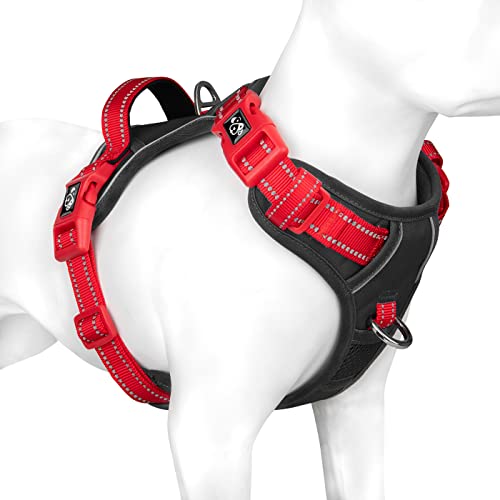 PHOEPET No Pull Hundewestengeschirr, verstellbares, reflektierendes, Nicht erstickendes Haustiergeschirr mit einfach zu bedienendem Griff und Metallklammern für Hunde(Schwarze Basis & rote Träger,L) PHOEPET No Pull Hundewestengeschirr, verstellbares, reflektierendes, Nicht erstickendes Haustiergeschirr mit einfach zu bedienendem Griff und Metallklammern für Hunde(Schwarze Basis & rote Träger,L) von PHOEPET