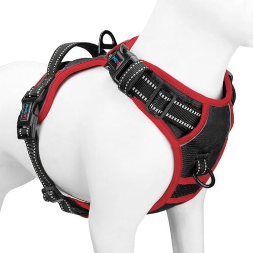 PHOEPET Verstellbares Sicherheitsgeschirr für mittlere und große Hunde mit gepolstertem Griff und reflektierendem Hundegeschirr, leicht zu kontrollieren für den täglichen Spaziergang(Schwarz,M) von PHOEPET
