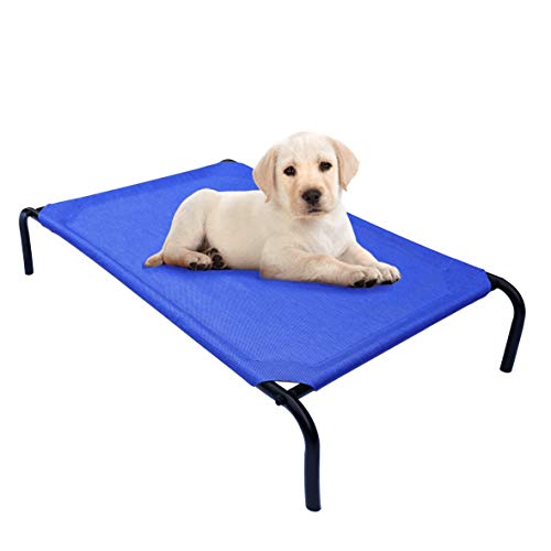 PHYEX Heavy Duty Steel-Framed Portable Elevated Pet Bed, Elevated Cooling Pet Cot, 33" L x 19" W x 7.5" H(S, Blue) von PHYEX