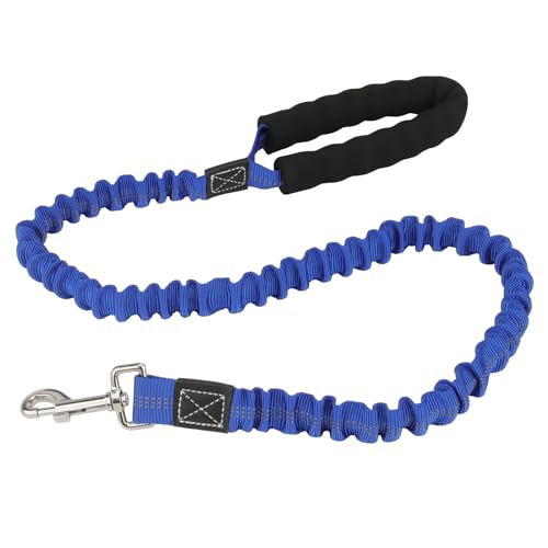 Heavy Duty Bungee Hundeleine für mittlere und kleine Hunde, No Pull reflektierende Hundeleine für Schock-Absorption mit Autositz Schnalle und komfortablem gepolsterten Griff (Blau, 3.3-4.9FT) von PIANG GOUER