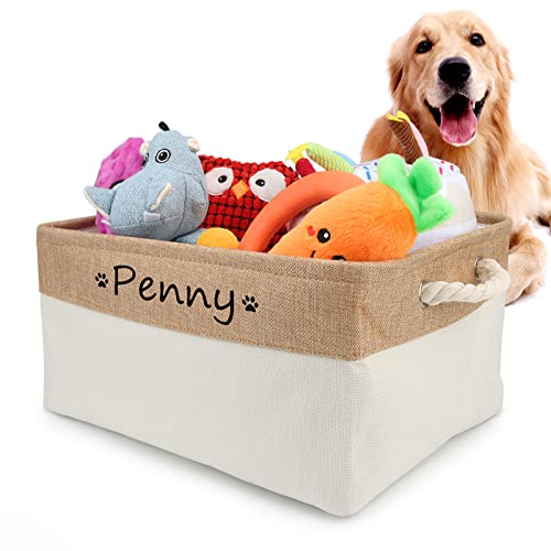 PIANG GOUER Aufbewahrungskorb für Hundespielzeug, Mit personalisiertem Kosenamen Faltbare rechteckige Aufbewahrungsbox für Organisation Katzen und Hundekleidung, Spielzeug(Beige，M) von PIANG GOUER