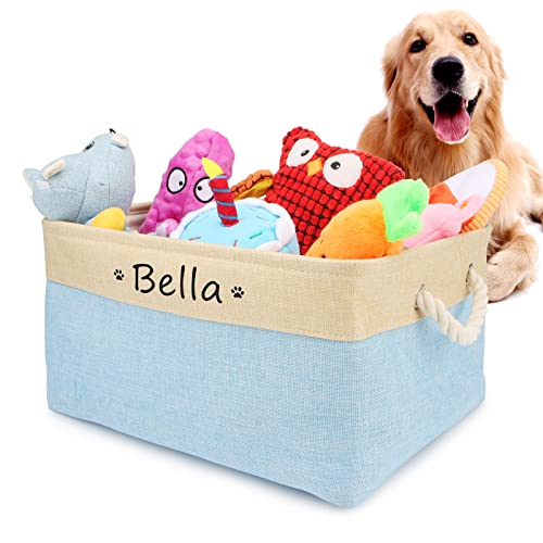 PIANG GOUER Aufbewahrungskorb für Hundespielzeug, Mit personalisiertem Kosenamen Faltbare rechteckige Aufbewahrungsbox für Organisation Katzen und Hundekleidung, Spielzeug(Hellblau，L) von PIANG GOUER