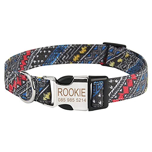 Piang Gouer Personalisierte Hundehalsband Vintage Böhmen Haustierhalsband Benutzerdefinierter Name und Telefonnummer Hundehalsband Tag Katzenhalsbänder für kleine mittelgroße Hunde(Blau-L) von PIANG GOUER