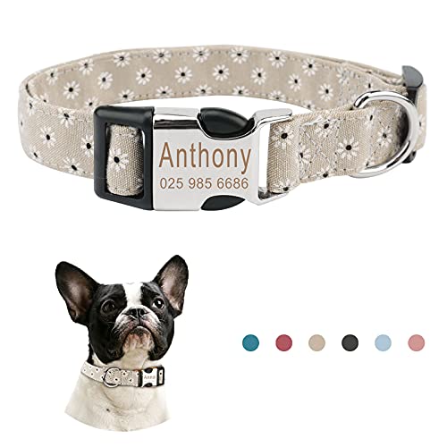 Piang Gouer Personalisierte individuelle hundehalsband katzenhalsband mit Namen Gravur mit ID Tags und Telefonnummer Halsband Hund，für kleine und mittelgroße und große Katzen (Khaki,L) von PIANG GOUER