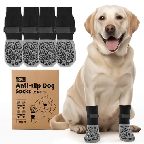 PICK FOR LIFE Hundesocken mit Riemen, Pfotenschutz Hundeschuhe für Hunde, Anti-Rutsch Hundesocken für ältere Hunde auf Hartböden (Grau, 2 Paare, XL) von PICK FOR LIFE