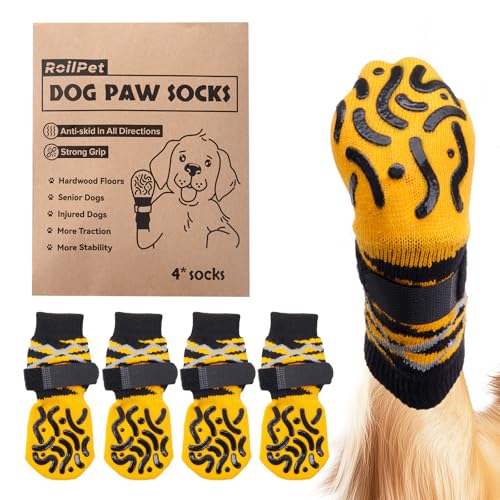 PICK FOR LIFE 2 Paar rutschfeste Hundesocken mit reflektierenden Griffen, schützt verletzte Pfoten auf Hartholzböden von PICK FOR LIFE