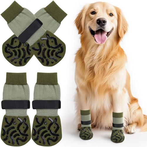 PICK FOR LIFE Rutschfeste Hundesocken, Pfotenschutz mit Griffen, starke Traktion, Hundeschuhe für ältere Hunde, Hartholzböden, Spaziergänge im Innenbereich (Grün, XS), 2 Paar von PICK FOR LIFE