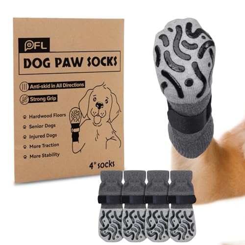 Rutschfeste Hundesocken, Pfotenschutz mit Griffen, starke Traktion, verstellbare Hundestiefel, Hundeschuhe für ältere Hunde, Hartholzböden, Spaziergänge im Innenbereich (Grau, XS), 2 Paar von PICK FOR LIFE