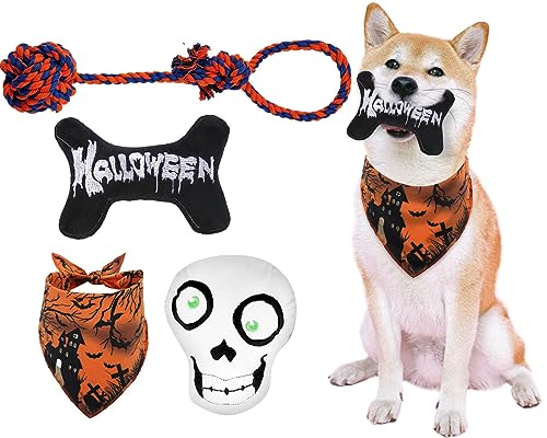 3 Stück Halloween Hundespielzeug für kleine mittelgroße Hunde und Halloween Hund Bandana von PICKUPIK