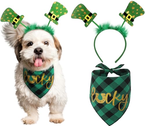 Dog St Patricks Day Outfit, grünes Hundehalstuch und Haarmrock-Stirnband, Hundekostüm St. Patricks Day von PICKUPIK