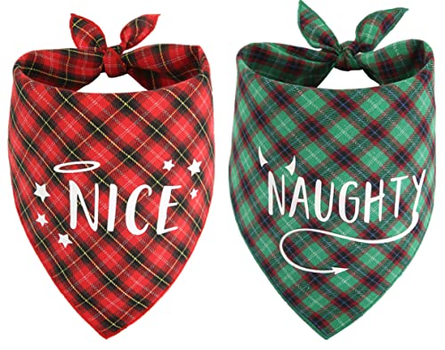 Naughty Nice Dog Bandana 2 Pack, Dreieck Reversible Christmas Pet Scarf for Boy or Girl, Bandana for Small Medium Large Dogs von PICKUPIK