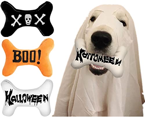 PICKUPIK Halloween-Hundespielzeug mit Quietschelement, Knochenform, 3 Stück von PICKUPIK