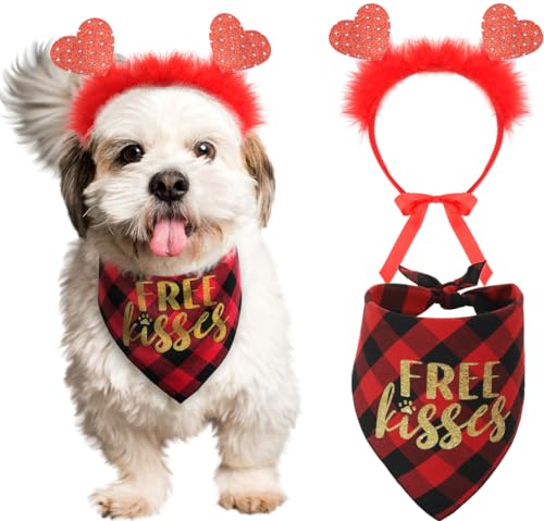 Valentinstags-Outfit für Hunde, Bandana und Herz-Stirnband, Valentinstagskostüm für Hunde von PICKUPIK