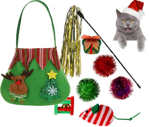 Weihnachten Katzenspielzeug Set - Katze Interaktives Spielzeug, süße Tasche, Kunststoffrad Spielzeug mit Glocke, funkelnde Bälle, Plüsch Katzenminze Mäuse von PICKUPIK