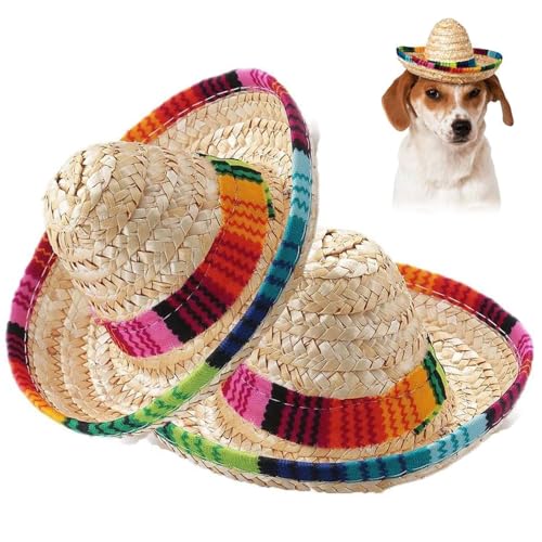 PIDUDU 2 x Haustier-Strohhut, mexikanische Sombrero-Mütze, Hunde-Sonnenhut mit verstellbarem Kinnriemen, niedliches Kostüm für kleine Hunde und Katzen PIDUDU 2 x Haustier-Strohhut, mexikanische Sombrero-Mütze, Hunde-Sonnenhut mit verstellbarem Kinnriemen, niedliches Kostüm für kleine Hunde und Katzen von PIDUDU
