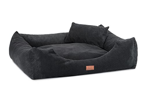 PIESIEKSOLANDIA Oaza Hundebett mit Rand, Haustierbett, Bett, Bodenbett, Hundekissen, Hundesofa, Katzenbett, Hundekörbchen, Hundecouch, Hundekorb, Weich, Textil, Rechteckig (80x70, Kugelförmig/Schwarz) von PIESIEKSOLANDIA