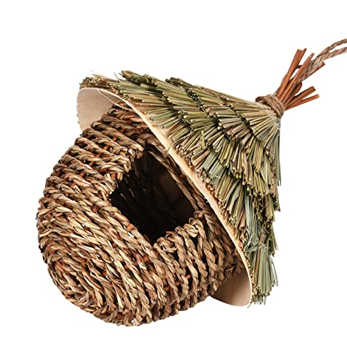 PIGWO Kolibri Haus Handgewebtes Vogelnest Outdoor Hängendes Gras Vogelhaus für Draußen Naturfaser Vogelhütte von PIGWO