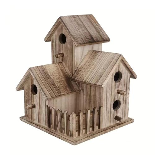 Vogelhäuschen for draußen, Ausverkauf, 3 Löcher, natürliches Vogelhäuschen aus Holz, Fink, Blauer Vogel, handgefertigt, hängender Vogelhäuschen for Garten, Hinterhof, Hof, Außenbereich/1820(Brown) Vogelhäuschen for draußen, Ausverkauf, 3 Löcher, natürliches Vogelhäuschen aus Holz, Fink, Blauer Vogel, handgefertigt, hängender Vogelhäuschen for Garten, Hinterhof, Hof, Außenbereich/1820(Brown) von PINFANSHIJIE