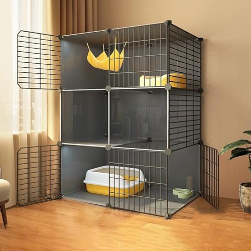 Katzenvilla, Katzenspielgehege für den Innenbereich, Haustierlaufgehege für Katzen, transparentes Design, doppellagige, gewichtete Plattform, einfacher Aufbau der Katzentoilette ( Size : 75*39*109cm ) von PINNKL