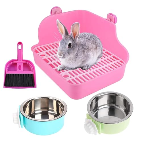 Katzentoilette für Käfig, Kaninchen, Eckstreu, Bettkasten, Kleintier-Klo, Hängepfanne, Haustier-Näpfe, Käfig, Töpfchen, Trainer, Haustier-WC für Kaninchen, Frettchen, Kleintiere (Pink) von PINVNBY