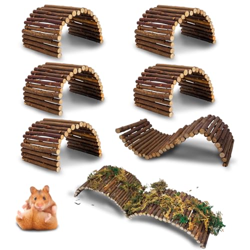 PINVNBY 8 Stück Hamsterleiter aus Holz, Steg, Tunnel, Versteck, Hamsterkäfig-Zubehör für Chinchillas, Meerschweinchen, Maus, Ratten, Fähren, Nagetiere, natürliches Versteck für kleine Tiere von PINVNBY
