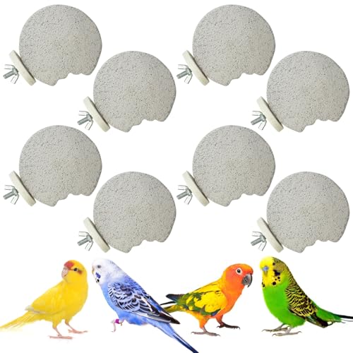 PINVNBY 8 Stück Vogel-Sitzstange, Papageienschnabel, Schleifstein, Kalzium, Mineral, Papageien-Sitzstange, Fußkrallen, Trimmer, Kauspielzeug, Vogelkäfig-Zubehör für kleine, mittelgroße Wellensittiche von PINVNBY