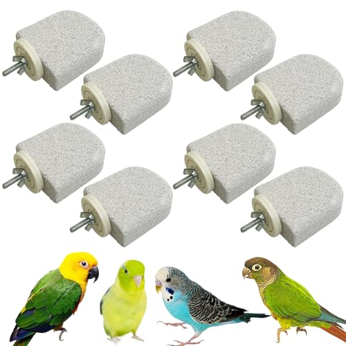 PINVNBY 8 Stück Vogel-Sitzstange, Vogelschnabel-Schleifstein, Kalzium, Mineral, Papageien, Sitzstange, Fußkrallen, Trimmer, Kauspielzeug, Käfigzubehör für kleine und mittelgroße Wellensittiche von PINVNBY