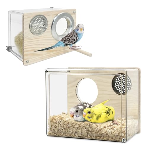PINVNBY Acryl Sittich Nistkasten Wellensittich Brutkasten Vogelnest für Käfig Transparent Panorama für Papageien, Nymphensittiche, Lovebirds, Kanarienvögel und kleine Vögel (L:20,5 x 15,7 x 10,0 cm) von PINVNBY