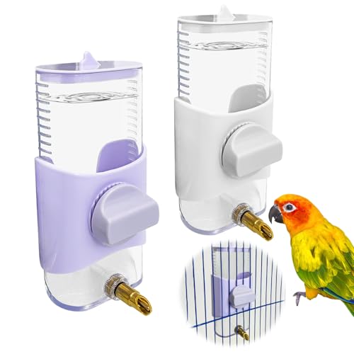PINVNBY Automatischer Vogel-Wasserspender für Sittiche, Wasserspender für Käfig, hängend, Vogelkäfig, Zubehör für Wellensittiche, Nymphensittiche, Finken, 2 Stück (weiß + lila) von PINVNBY