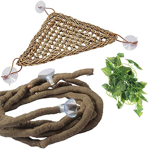PINVNBY Bartagamen-Hängematte, Reptilienblätter, Eidechsen-Tank, Lebensraum, Dekor-Zubehör, künstliche Kletterreben mit Saugnäpfen für Chamäleon-Gecko-Schlangen PINVNBY Bartagamen-Hängematte, Reptilienblätter, Eidechsen-Tank, Lebensraum, Dekor-Zubehör, künstliche Kletterreben mit Saugnäpfen für Chamäleon-Gecko-Schlangen von PINVNBY