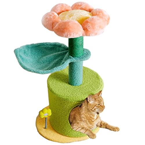 PINVNBY Blumen-Katzenbaum, Turm für Indoor-Katzen, niedlich, mehrstufig, Katzenmöbel, Aktivitätszentrum mit Kratzstämmen, kleine Katzenwohnung mit Hängematte für Kätzchen, Haustierspielhaus von PINVNBY