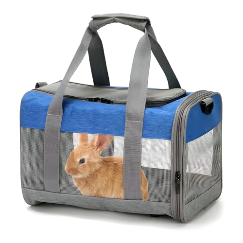 PINVNBY Bunny Carrier for Travel Camping Outdoor, Small Pet Carrier, Guinea Pig Carrier, Breathable Pet Portable Hand Bag for Hamster Bunny Guinea Pig (Blue & Gray) von PINVNBY