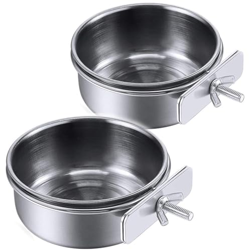 PINVNBY Futterschale für Papageien, Vogelfutter, Edelstahl, Wasserkäfigschalen mit Klemmhalter für Nymphensittiche, Sittiche, Papageien, Ara, Kleintiere (2 Stück, Größe: M) von PINVNBY