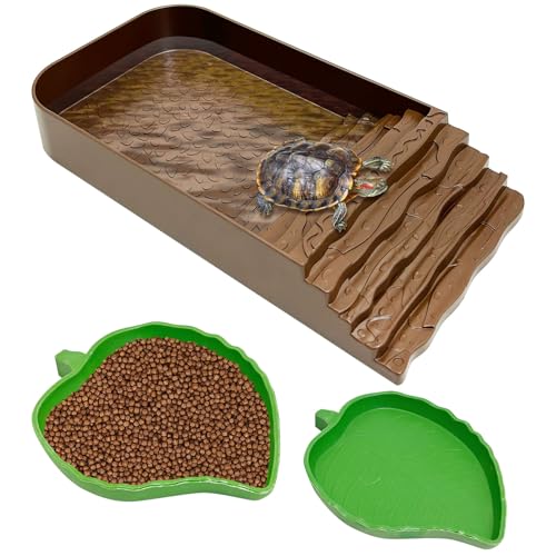 PINVNBY Futterschale für Schildkröten, Kunststoff, mit Rampe, Blatt, Reptilien-Futterschale und Wassernapf, Schildkröte, Lebensraum, Zubehör für Frosch, Eidechse, Box, Schildkröte, Braun, 3 Stück PINVNBY Futterschale für Schildkröten, Kunststoff, mit Rampe, Blatt, Reptilien-Futterschale und Wassernapf, Schildkröte, Lebensraum, Zubehör für Frosch, Eidechse, Box, Schildkröte, Braun, 3 Stück von PINVNBY