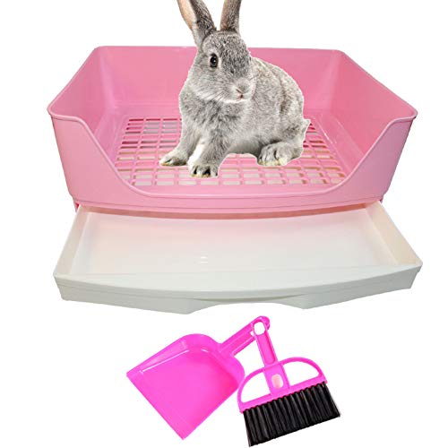 PINVNBY Große Katzentoilette mit Schublade, Ecktoilette für ausgewachsene Meerschweinchen, Chinchillas, Frettchen, Igel, kleine Tiere (Pink) von PINVNBY