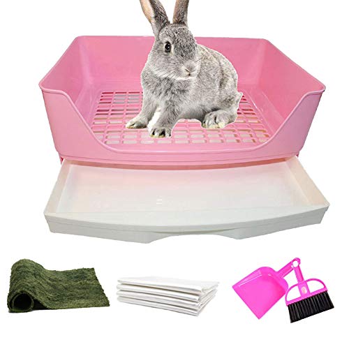 PINVNBY Großes Kaninchentoilette, Ecktoilette mit Schublade für ausgewachsene Kaninchen, Meerschweinchen, Chinchillas, Frettchen, Galesaur, Igel, kleine Tiere (Pink) von PINVNBY