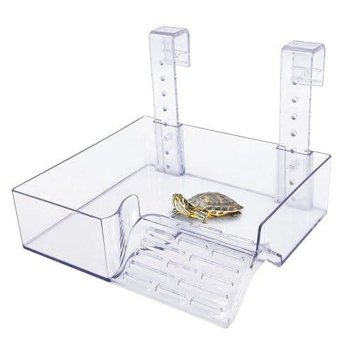 PINVNBY Hängende Schildkröte, Sonnenplattform, verstellbar, schwimmend, mit Leitplanke und Rampe, Acryl, transparent, Sonnenplattform für Wasserschildkröten, Tankzubehör, Dekoration (mittel) von PINVNBY