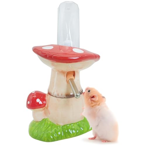 PINVNBY Hamster Wasserflasche, Einstellbare Hamster Wasserflasche für Glastank Rennmäuse 80ml Wasserflasche mit Ständer, Kein Tropfen Keramik Wasserflasche Halter für Zwerghamster Mäuse Ratte (Rot von PINVNBY