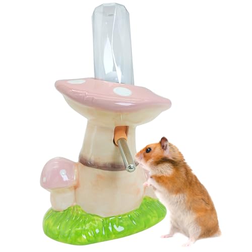 PINVNBY Hamster Wasserflasche, Einstellbare Hamster Wasserflasche für Glastank Rennmäuse 80ml Wasserflasche mit Ständer, Kein Tropfen Keramik Wasserflasche Halter für Zwerghamster Mäuse Ratte (Rosa von PINVNBY