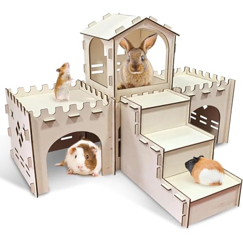 PINVNBY Hasenhaus und Verstecke aus Holz, großes Meerschweinchenschloss aus Holz, abnehmbares Holzversteck für kleine Tiere PINVNBY Hasenhaus und Verstecke aus Holz, großes Meerschweinchenschloss aus Holz, abnehmbares Holzversteck für kleine Tiere von PINVNBY