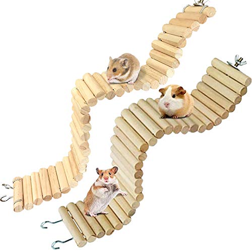 PINVNBY Hölzerne Hamsterbrücke Kleintierleiter Kletterspielzeug Zaun flexibel biegbar Treppenhaus für Zwergenmäuse Rennmäuse Chinchilla Chipmunk 2 Stück (Burlywood) von PINVNBY