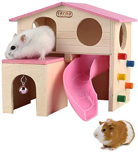 PINVNBY Hamsterhaus aus Holz, Kleintierversteck Kletterleiter, Rutsche, Hütte, Spielspielzeug für Streifenhörnchen, Maus, Ratte, Igel (Rosa) von PINVNBY